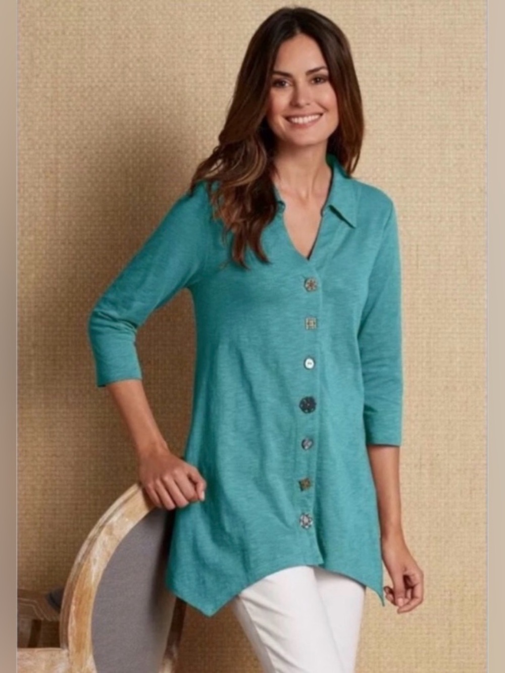 Soft Surroundings Danielle blue button front asymmetrical tunic Size Large